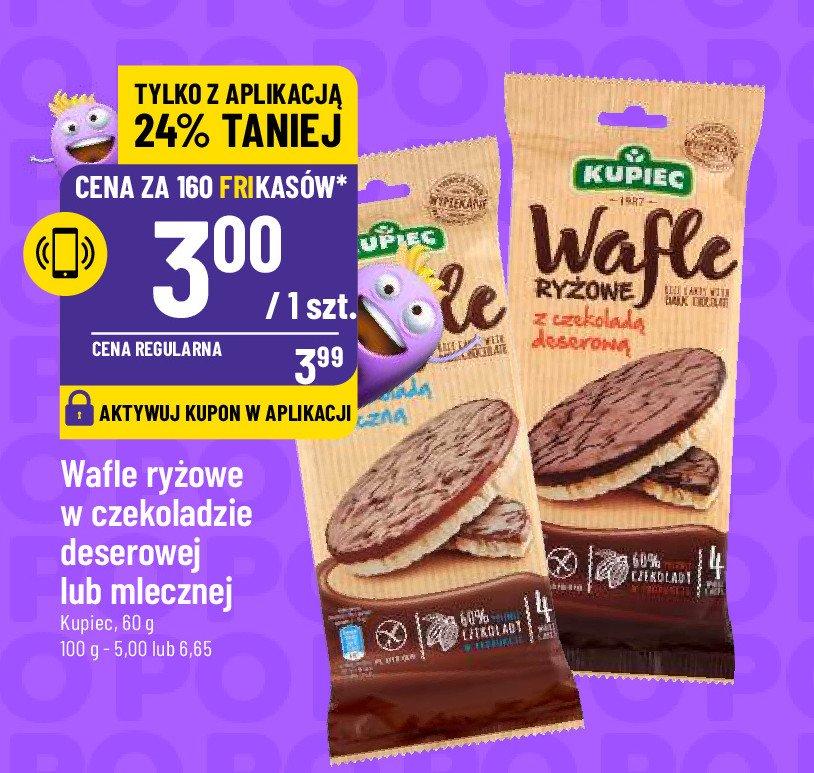 Wafle ryżowe w czekoladzie deserowej Kupiec promocja