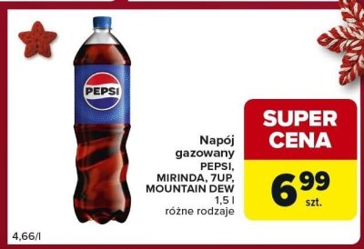 Napój gazowany PEPSI, MIRINDA, 7UP, MOUNTAIN DEW różne rodzaje promocja w Carrefour Express