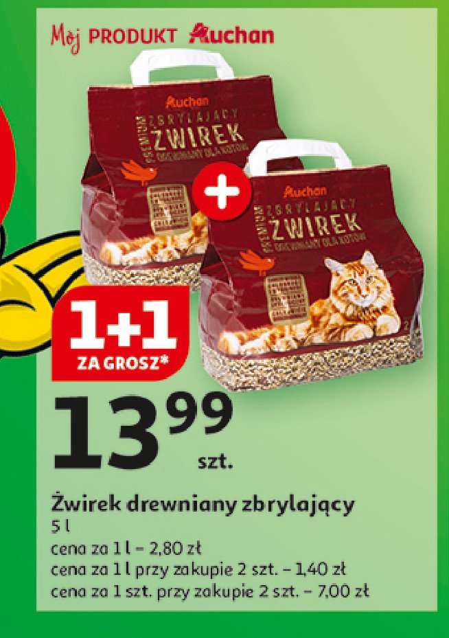 Żwirek drewniany zbrylający Auchan różnorodne (logo czerwone) promocja w Auchan