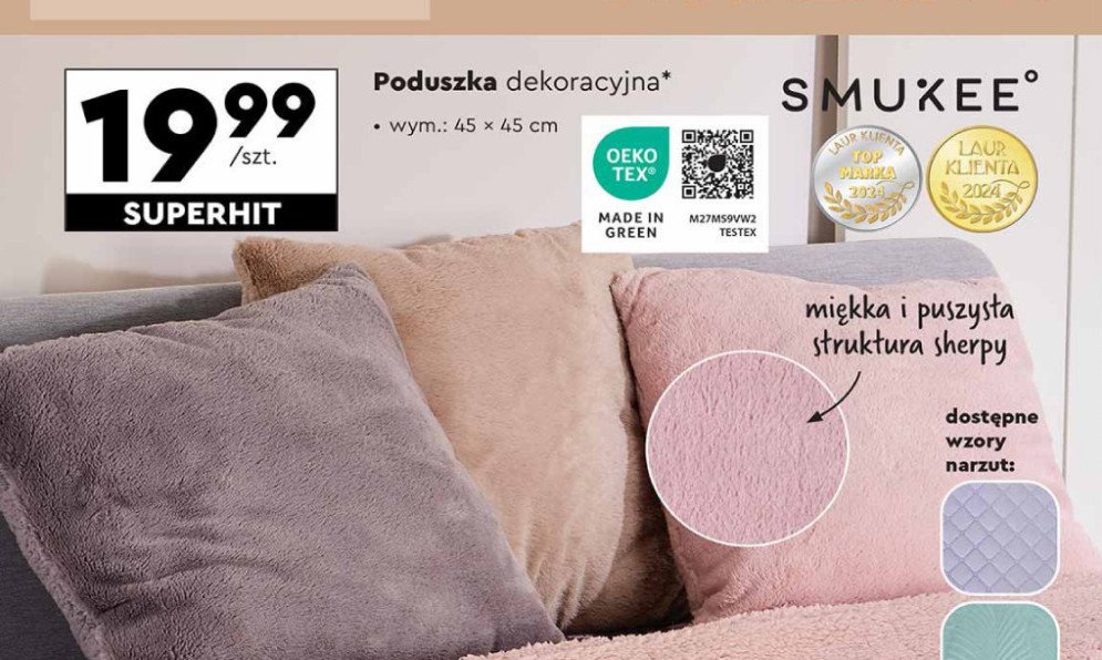 Poduszka dekoracyjna 45 x 45 cm Smukee home promocja w Biedronka