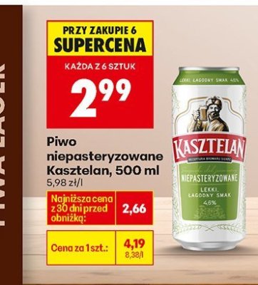 Piwo niepasteryzowane Kasztelan, 500 ml promocja w Biedronka