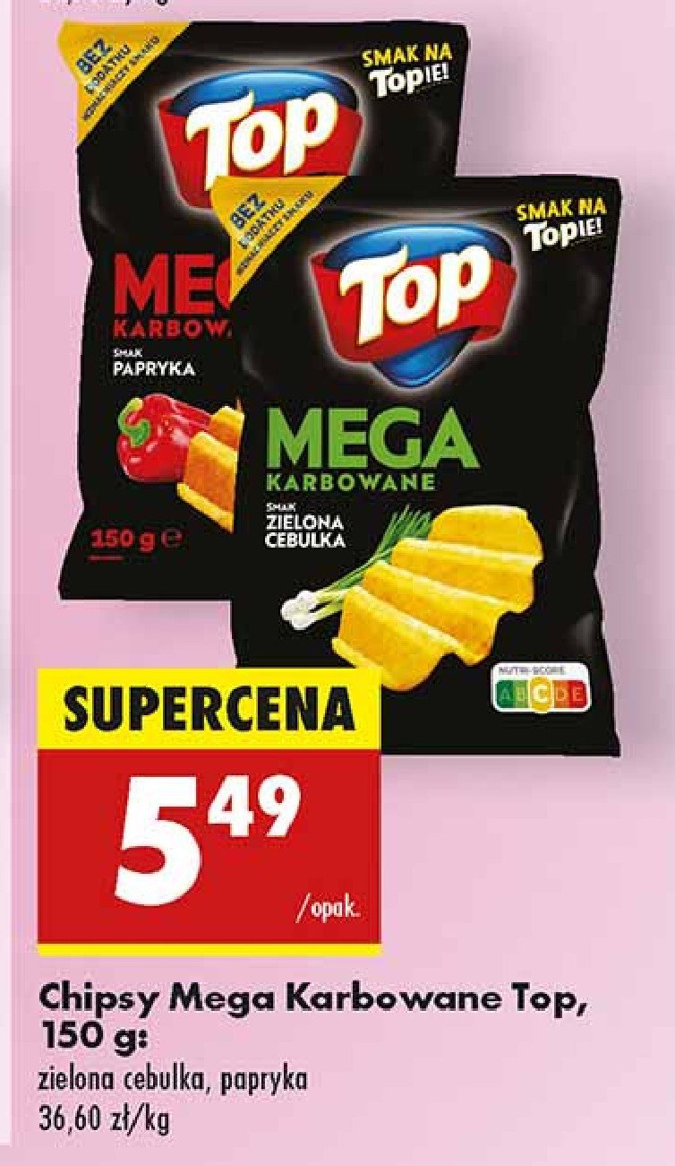 Chipsy mega karbowane zielona cebulka Top chips Top (biedronka) promocja w Biedronka