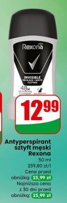 Antyperspirant sztyft męski Rexona Invisible on Black + White Clothes promocja w Dino