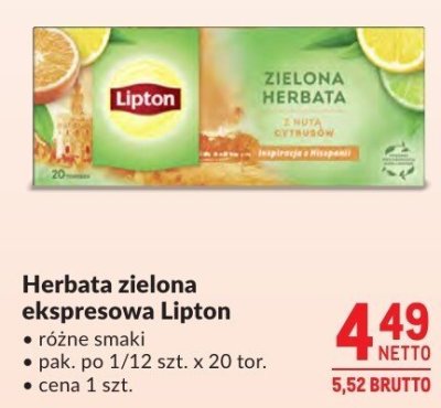 Herbata zielona ekspresowa Lipton promocja w Makro