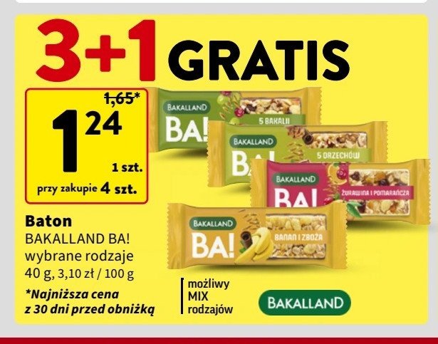 Baton banan i zboża Bakalland ba! promocja w Intermarche