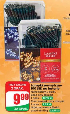 Lampki zewnętrzne 100 LED na baterie różne kolory promocja w Dino