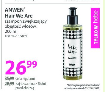 Szampon zwiekszający objętość hair we are Anwen promocja w Hebe