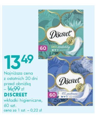 Wkładki higieniczne DISCREET 60 szt. promocja w Super-Pharm