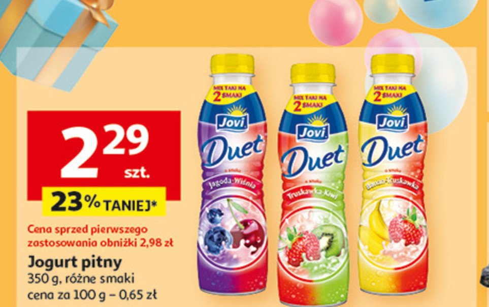 Jogurt jagoda-wiśnia Jovi duet promocja w Auchan