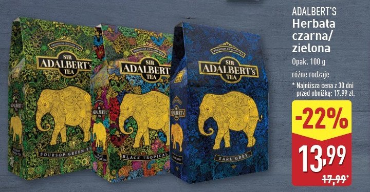 Herbata earl grey Adalbert's tea promocja w Aldi