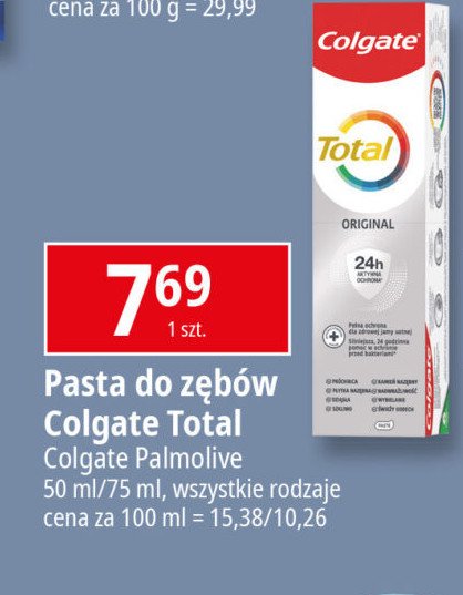 Pasta do zębów original Colgate total promocja w Leclerc