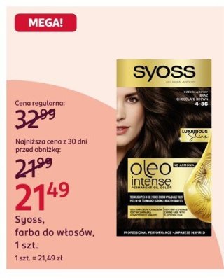 Farba do włosów Syoss, 1 szt. promocja w Rossmann