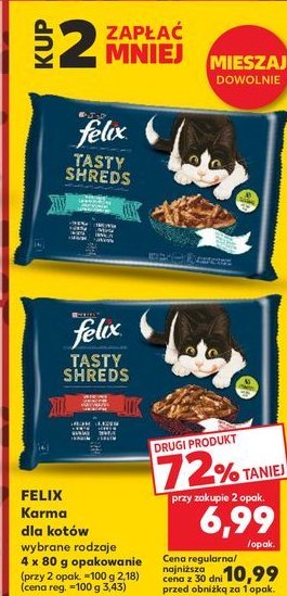 Karma dla kota wołowina kurczak Purina felix tasty shreds promocja