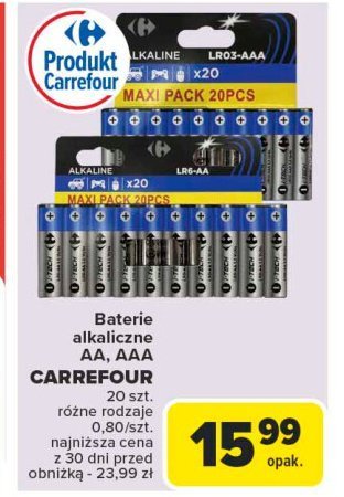 Baterie alkaiczne aa Carrefour promocja w Carrefour