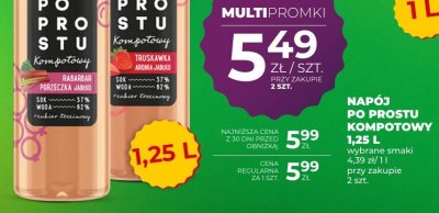 Napój Po Prostu Kompotowy Truskawka Aronia Jabłko 1,25 L promocja w Duży Ben