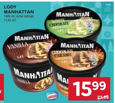 Lody Manhattan czekoladowe, pistacjowe, waniliowe promocja w Stokrotka