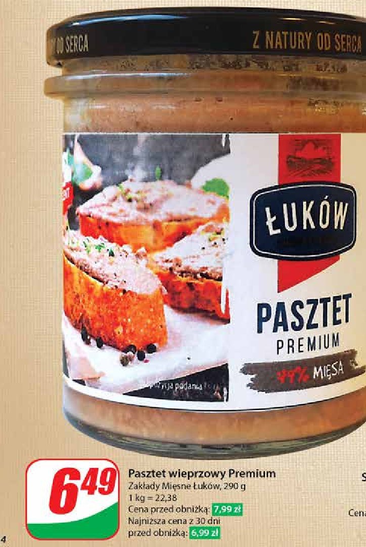 Pasztet wieprzowy premium Łuków promocja w Dino