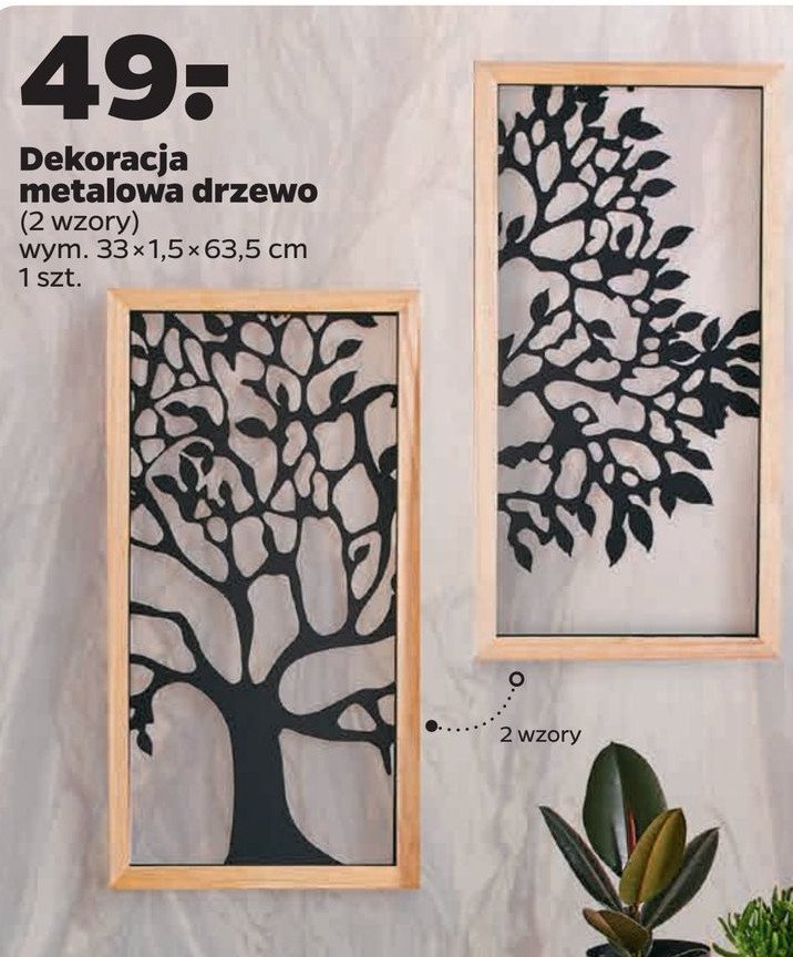 Dekoracja metalowa drzewo 33 x 1.5 x 63.5 cm promocja