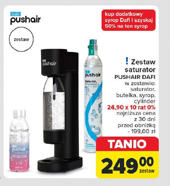 Saturator pushair czarny z nabojem + butelka Dafi promocja w Carrefour Market