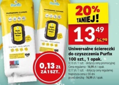 Uniwersalne ściereczki do czyszczenia Purfix, 100 szt., 1 opak. promocja w Twój Market