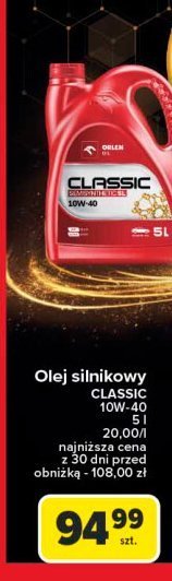 Olej silnikowy classic 10w-40 Orlen oil promocja w Carrefour