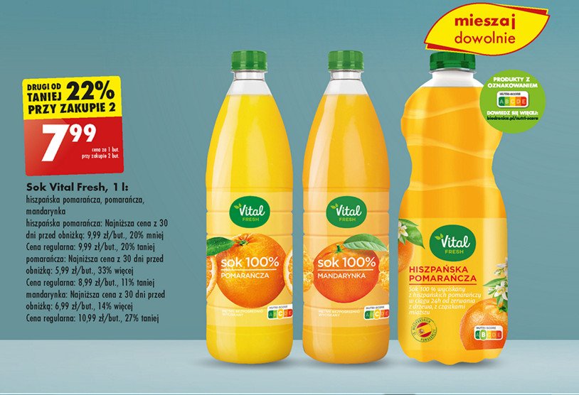 Sok hiszpańska pomarańcza Vital fresh promocja w Biedronka