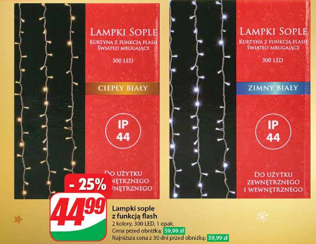 Lampki sople 300 led ciepły biały promocja w Dino