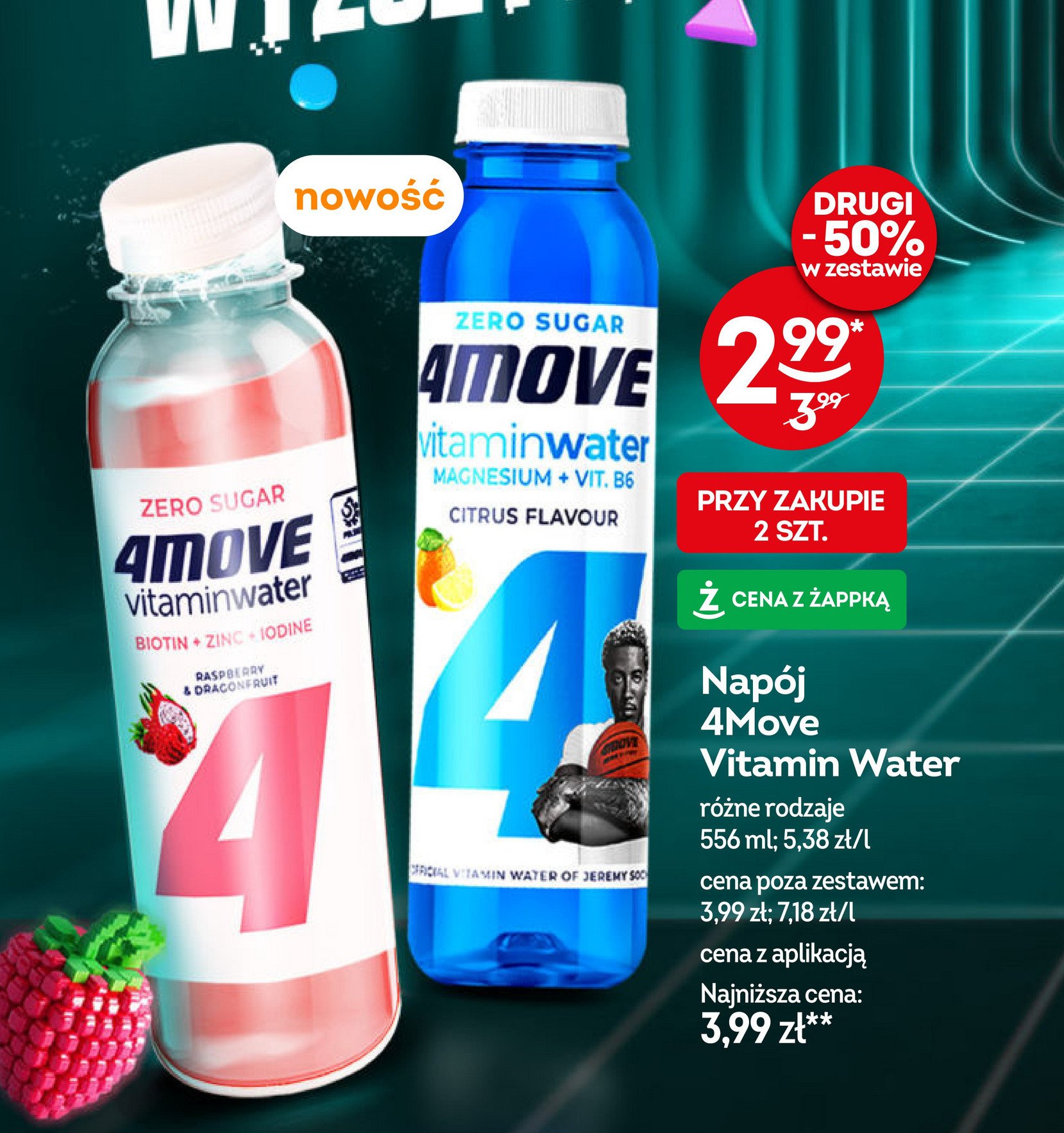 Napój magnez + wit. b6 citrus zero cukru 4move vitamin water promocja w Żabka