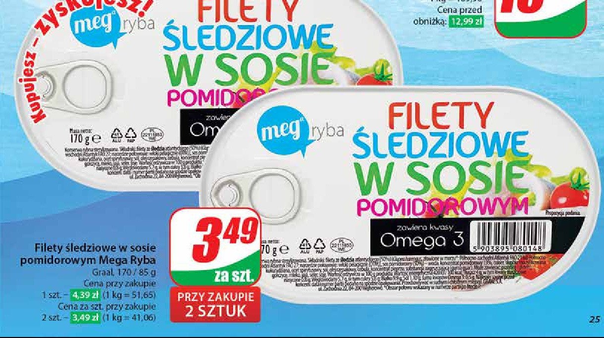 Filety śledziowe w sosie pomidorowym Mega ryba promocja w Dino