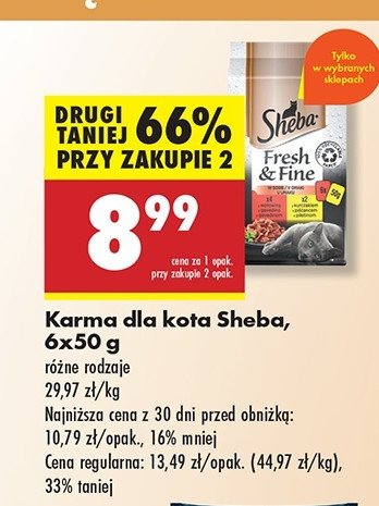 Karma dla kota z kurczakiem wołowiną kaczką Sheba fresh & fine promocja w Biedronka