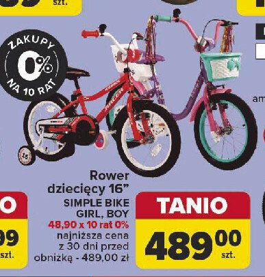Rower simple bike 16" girl KIMET promocja