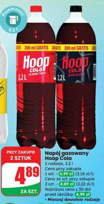 Napój gazowany Hoop Cola 2 rodzaje, 2,2 l promocja w Dino