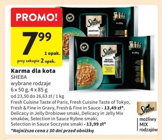 Karma dla kota z kurczakiem drobiem indykiem i łososiem Sheba fresh & fine promocja