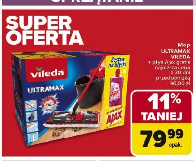 Mop ultramax + wiadro z wyciskaczem 10 l + płyn ajax 1 l Vileda promocja