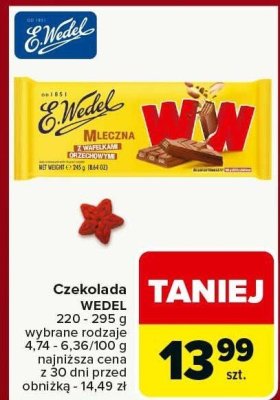 Czekolada WEDEL MLECZNA wybrane rodzaje promocja w Carrefour