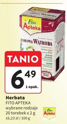 Herbata FITO APTEKA Zdrowa Wątroba, wybrane rodzaje, 20 torebek x 2 g, 16,23 zł / 100 g promocja w Intermarche