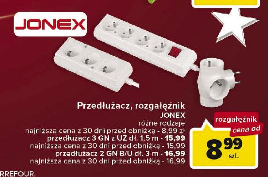 Przedłużacz choinkowy 3 gniazda płaskie 1.5 m Jonex promocja