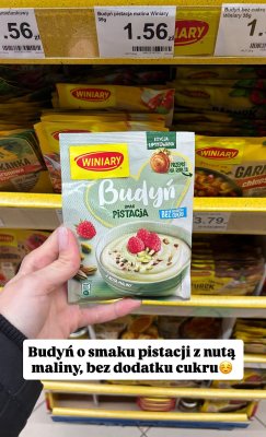 Budyń pistacja malina  promocja w Dino