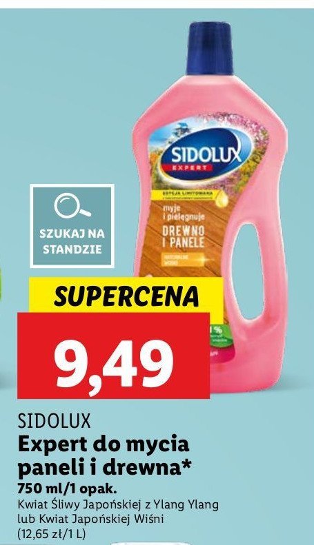 Płyn do mycia paneli i drewna kwiat śliwy japońskiej z ylang ylang Sidolux expert promocja