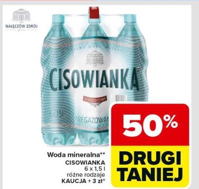 Woda mineralna CISOWIANKA 6 x 1,5 l różne rodzaje promocja w Carrefour Market