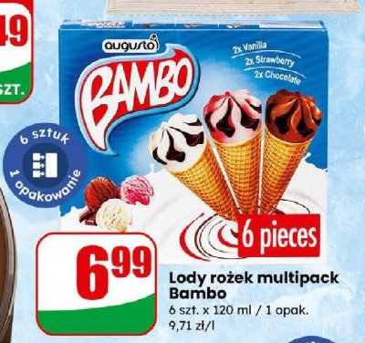 Lody rożek multipack Bambo wanilia, truskawka, czekolada promocja w Dino