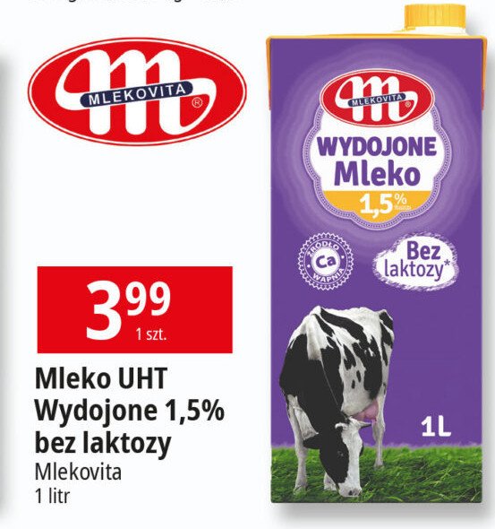 Mleko bez laktozy 1.5% Mlekovita wydojone promocja w Leclerc