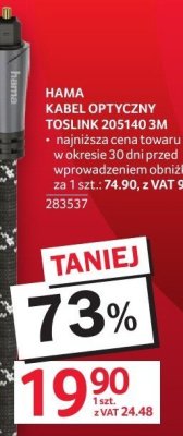 Kabel optyczny HAMA TOSLINK 205140 3M promocja w Selgros