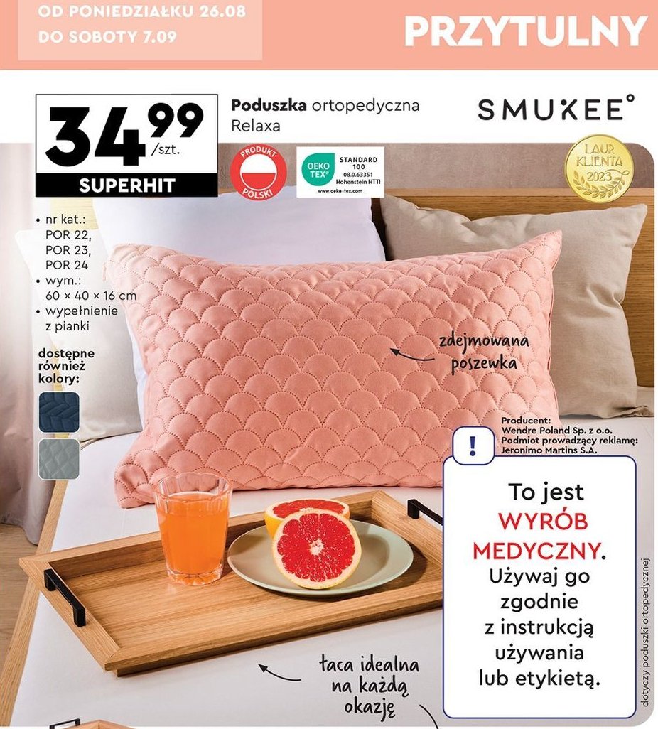 Poduszka ortopedyczna relaxa 60 x 40 x 16 cm Smukee promocja