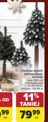Choinka świerk zielono-biały na pniu wys. 100 cm promocja w Carrefour