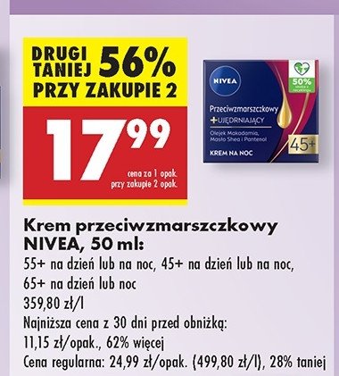 Krem ujędrniający na noc 45+ Nivea anti-wrinkle promocja