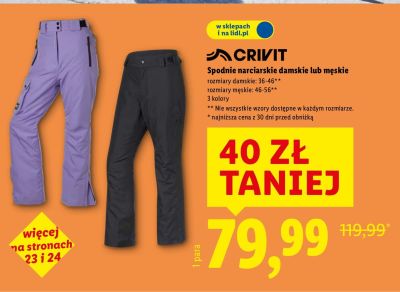 Crivit Spodnie narciarskie damskie lub męskie promocja