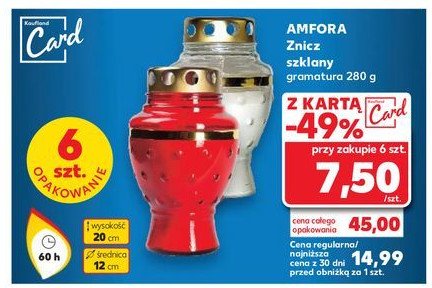 Znicz szklany amfora 360 g czerwony promocja w Kaufland