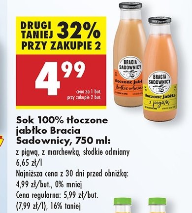 Sok tłoczony jabłkowy słodkie odmiany Bracia sadownicy promocja w Biedronka