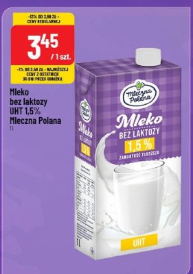 Mleko bez laktozy UHT 1,5% Mleczna Polana promocja w POLOmarket